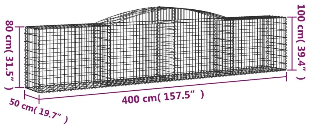 vidaXL Συρματοκιβώτια Τοξωτά 8 τεμ. 400x50x80/100 εκ. Γαλβαν. Ατσάλι