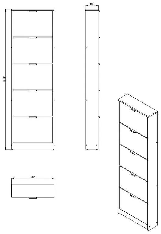 Παπουτσοθήκη Base 15 Γκρί Δρύς 58x18x191,5 εκ. 58x18x191.5 εκ.