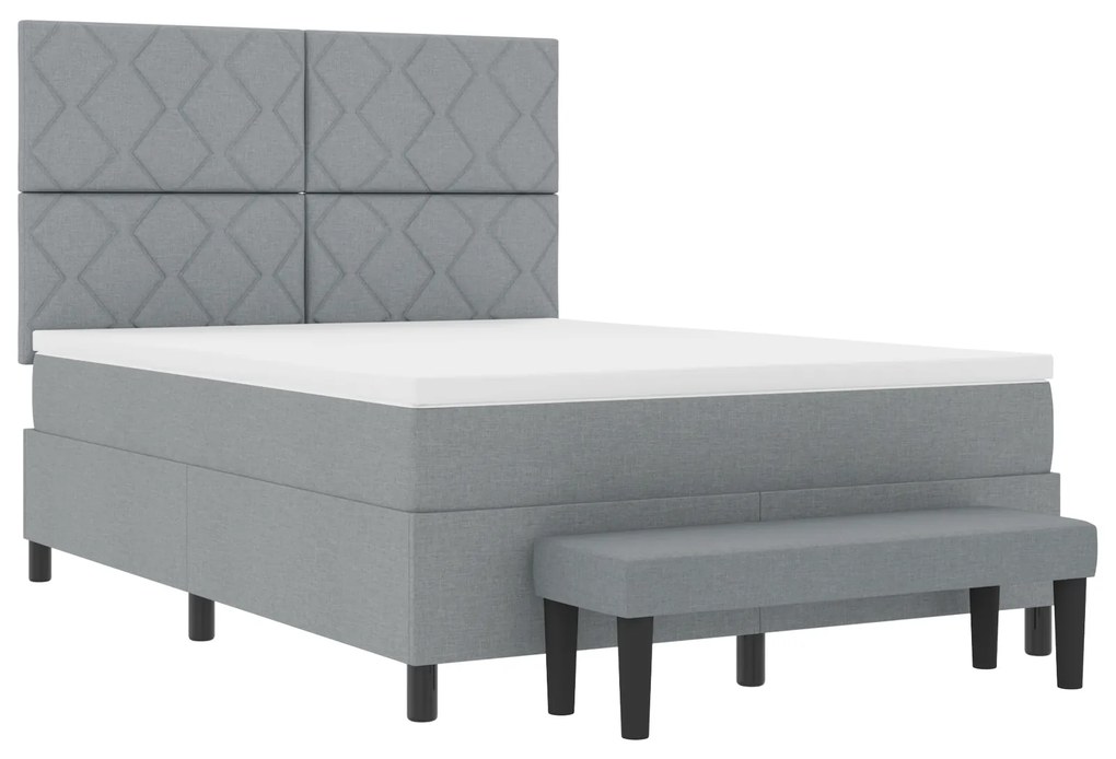 vidaXL Κρεβάτι Box Spring με Στρώμα & Μπάγκο Ανοιχτό Γκρι 160x200 εκ. Ύφασμα