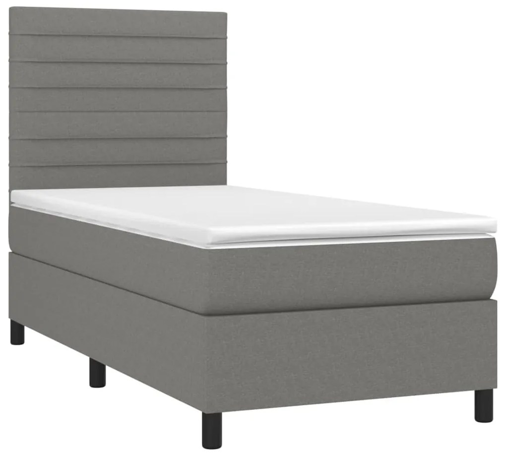 ΚΡΕΒΑΤΙ BOXSPRING ΜΕ ΣΤΡΩΜΑ &amp; LED ΣΚ.ΓΚΡΙ 90X190 ΕΚ. ΥΦΑΣΜΑΤΙΝΟ 3134918