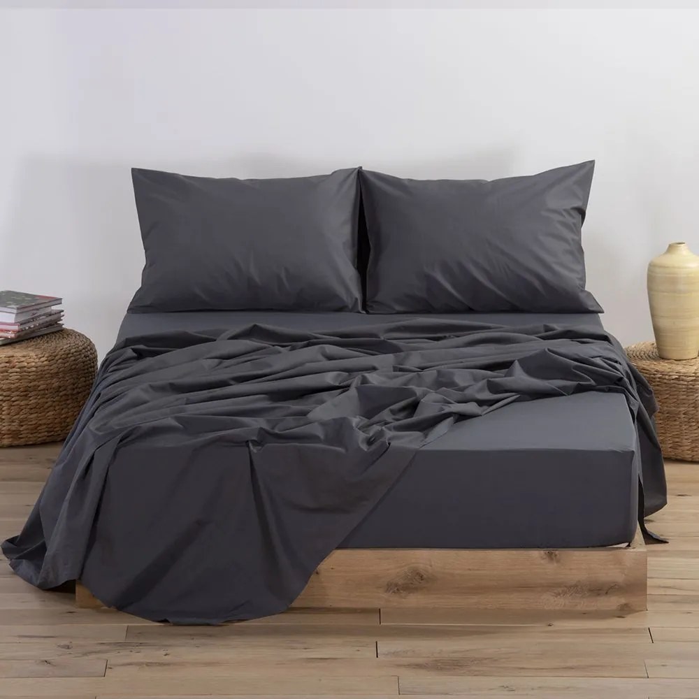 Σεντόνι Basic Dark Grey Nef-Nef Υπέρδιπλo 240x270cm Χωρίς Λάστιχο 100% Βαμβάκι