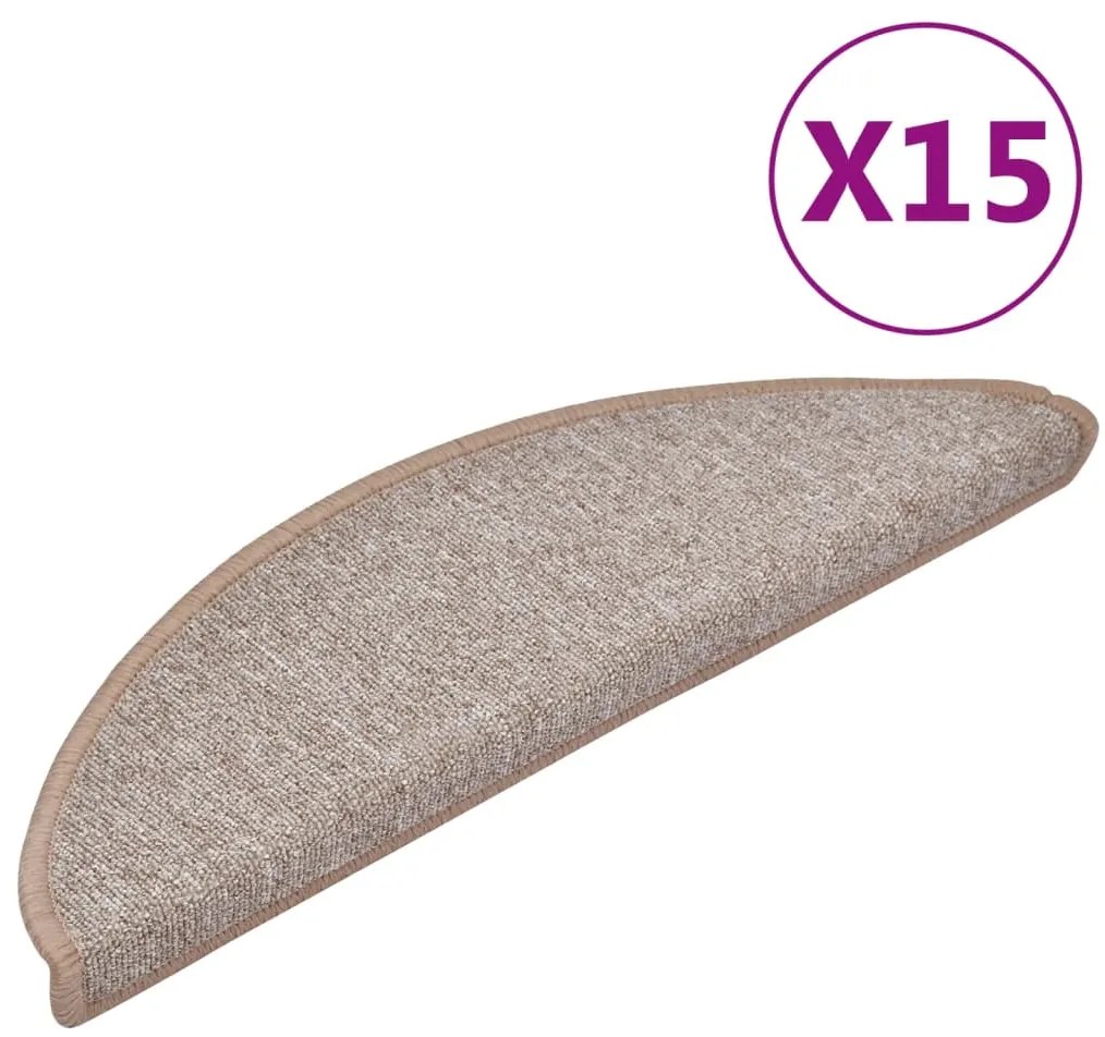 vidaXL Πατάκια Σκαλιών 15 τεμ. Ανοιχτό Καφέ Ημίκυκλα 56x17x3 εκ.