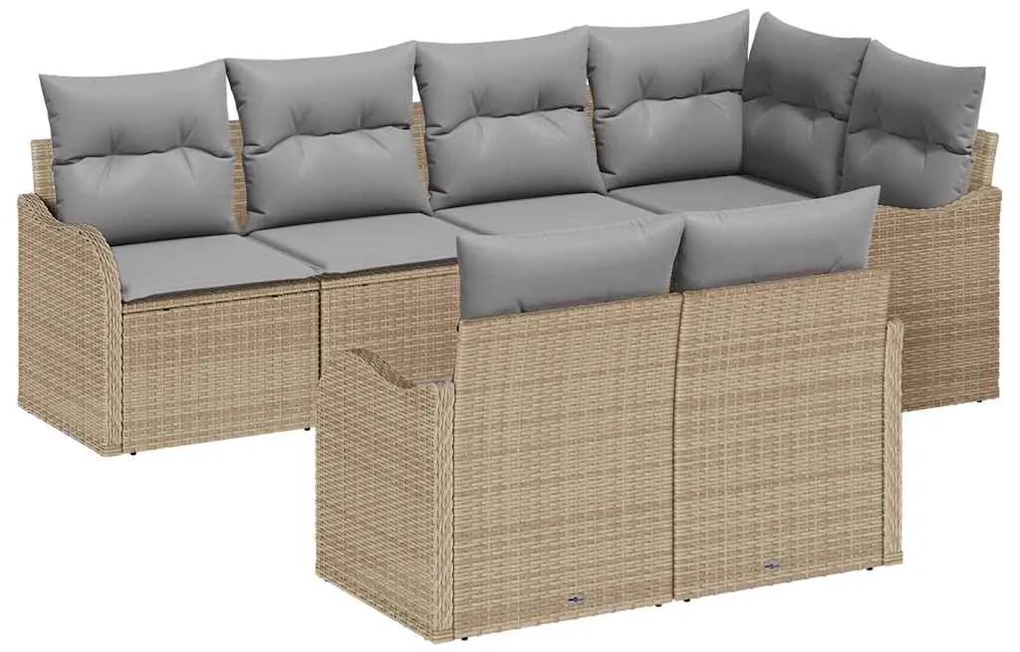 vidaXL Σετ Καναπέ Κήπου με μαξιλάρι 7 pcs Μπεζ Πολυ ράταν