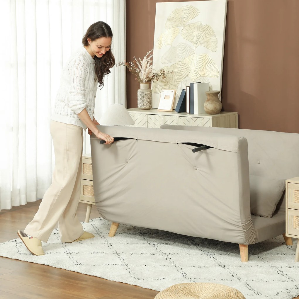 HOMCOM Καναπές-κρεβάτι Relax, Καναπές, Καναπές, με 2 μαξιλάρια, εμφάνιση βελούδου, 130 x 78 x 79 cm, μπεζ