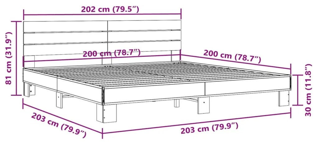 Πλαίσιο Κρεβατιού Μαύρο 200x200 εκ. Επεξεργ. Ξύλο/Μέταλλο - Μαύρο