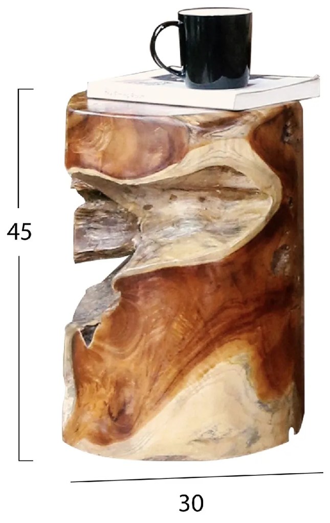 ΒΟΗΘΗΤΙΚΟ ΤΡΑΠΕΖΑΚΙ ΣΤΡΟΓΓΥΛΟ ΑΠΟ ΜΑΣΙΦ ΞΥΛΟ ΤEAK ΦΥΣΙΚΟ Φ30X45Υεκ.HM9350
