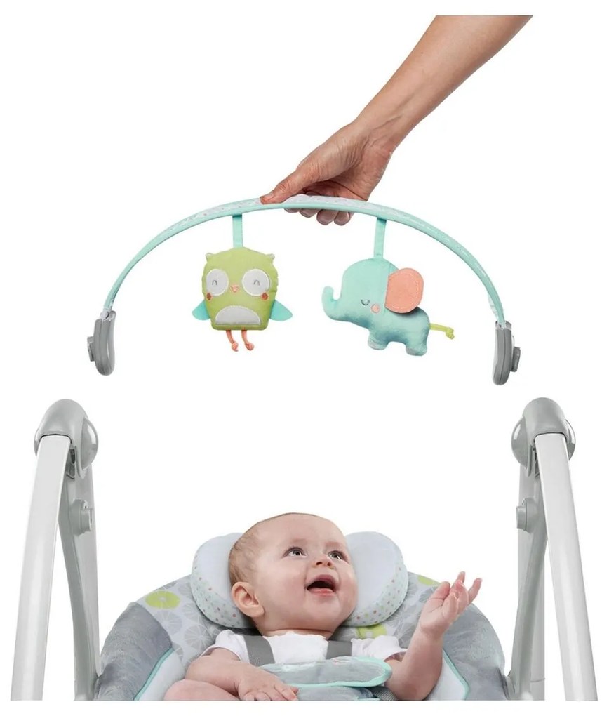 Κουνιστή Καρέκλα Ingenuity Compact Swing - Hugs &amp; Hoots Λευκό Γκρι