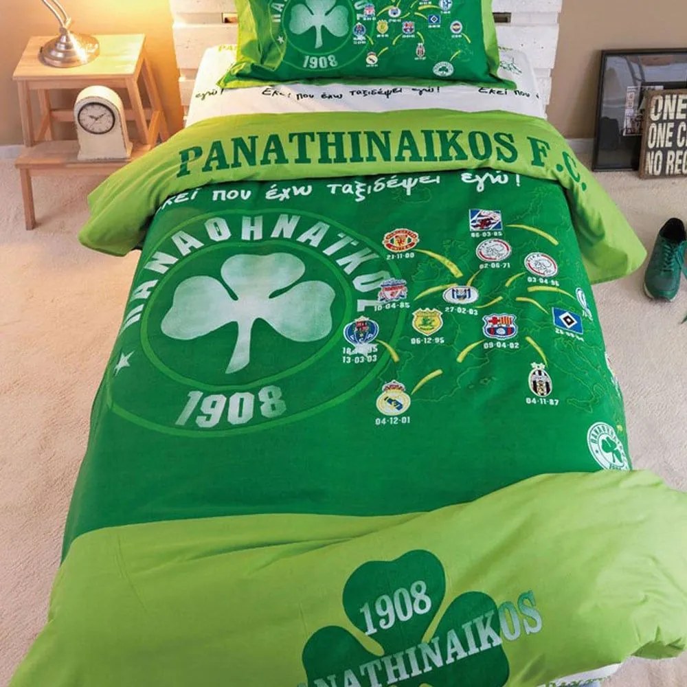 Κουβερλί Σετ 3τμχ Panathinaikos FC-3 Green Palamaiki Υπέρδιπλo 240x250cm 100% Βαμβάκι