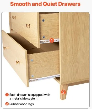 VEVOR 6 Drawer Dresser Wooden Chest of Drawers with Sliding with Anti-tip Device