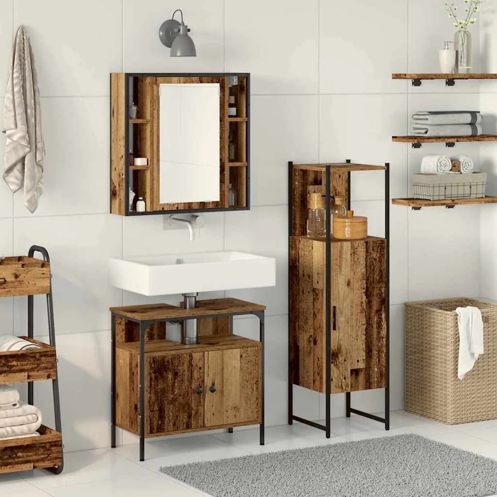 vidaXL Σετ Επίπλων Μπάνιου με ράφι με πόρτα 3 pcs Καφέ 60 x 30 x 60 cm