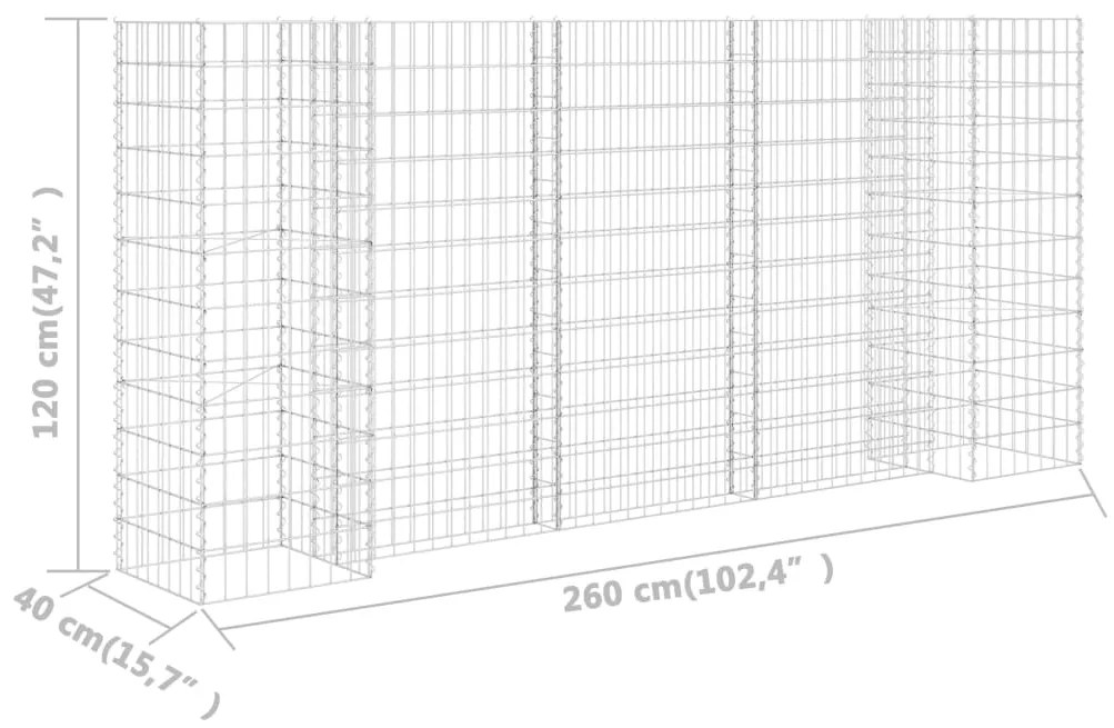 vidaXL Συρματοκιβώτιο Γλάστρα Σχήμα «Η» 260x40x120 εκ. Ατσάλινο Σύρμα