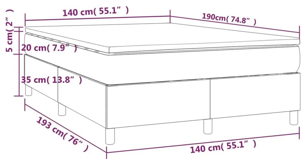 Κρεβάτι Boxspring με Στρώμα Ανοιχτό Γκρι 140x190 εκ. Βελούδινο - Γκρι