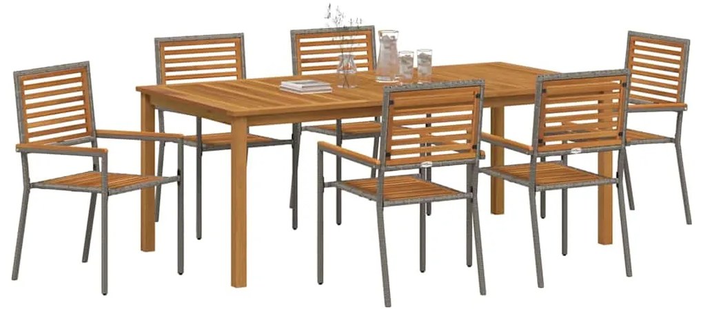 vidaXL Σέτ φαγητού για κήπο 7 pcs Γκρι Πολυ ράταν