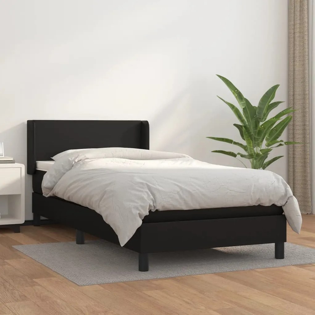 vidaXL Κρεβάτι Boxspring με Στρώμα Μαύρο 90x190εκ. από Συνθετικό Δέρμα