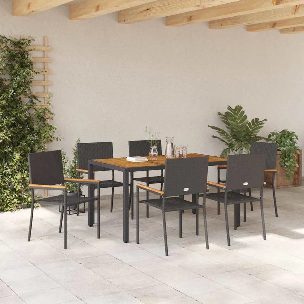 vidaXL Σέτ φαγητού για κήπο 7 pcs Μαύρος, Ξύλο 150 x 90 x 75 cm