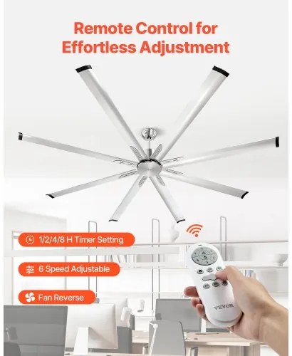 VEVOR 213 cm Aluminum Ceiling Fan Without Light Remote Control Brushed Nickel