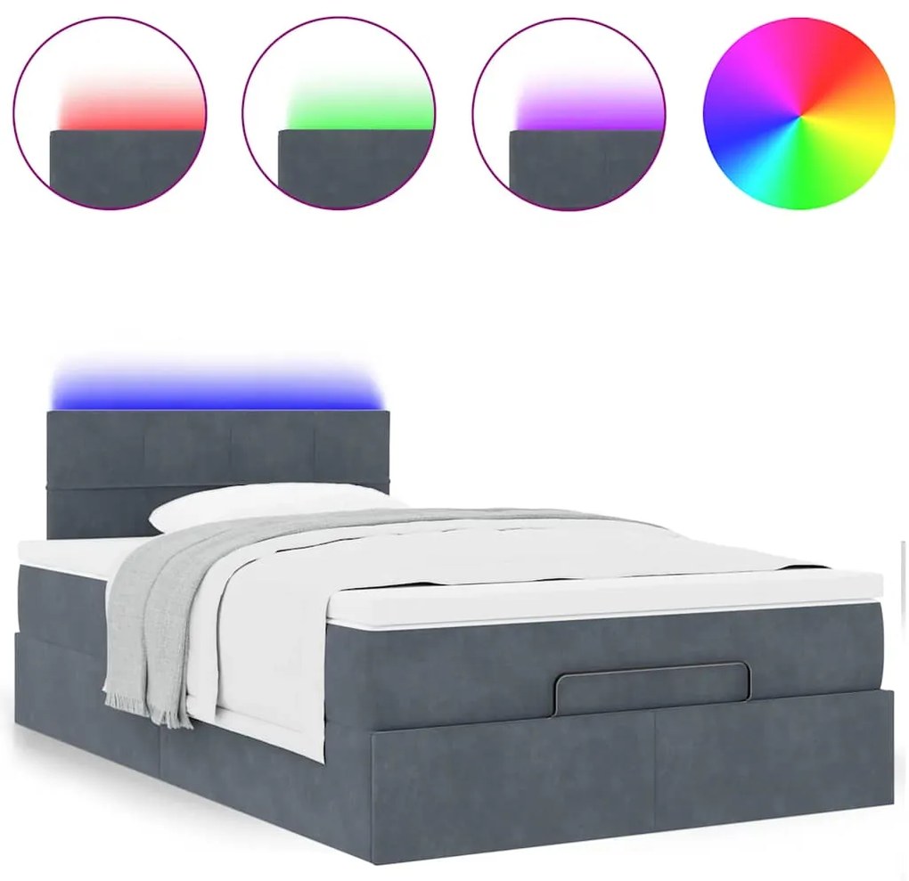 vidaXL Οθωμανικό κρεβάτι με στρώμα & LEDs Σκούρο γκρι 120x190cm Velvet