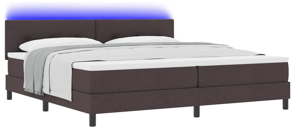vidaXL Κρεβάτι με Στρώμα & LED Καφέ Σκούρο 200x200 εκ Υφασμάτινο