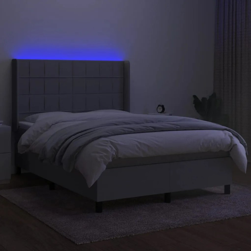 vidaXL Κρεβάτι Boxspring με Στρώμα & LED Αν.Γκρι 140x190εκ. Υφασμάτινο