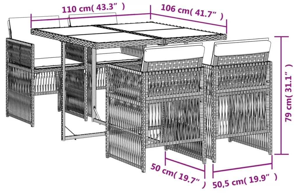 vidaXL Σετ Τραπεζαρίας Κήπου 5 Τεμαχίων Μαύρο Συνθ. Ρατάν με Μαξιλάρια
