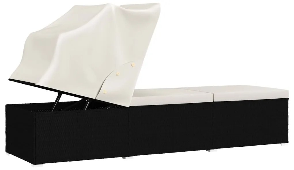 vidaXL Ξαπλώστρα Λευκό Κρεμ Συνθετικό Ρατάν με Μαξιλάρι και Σκίαστρο