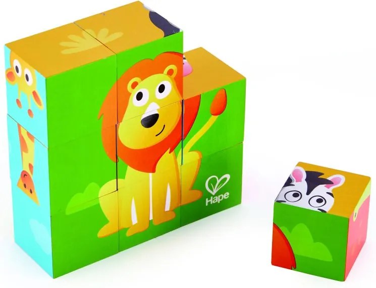 Hape Jungle Animal Block Puzzle Παζλ Κύβων Ζώα Της Ζούγκλας 9 Τεμ E1619
