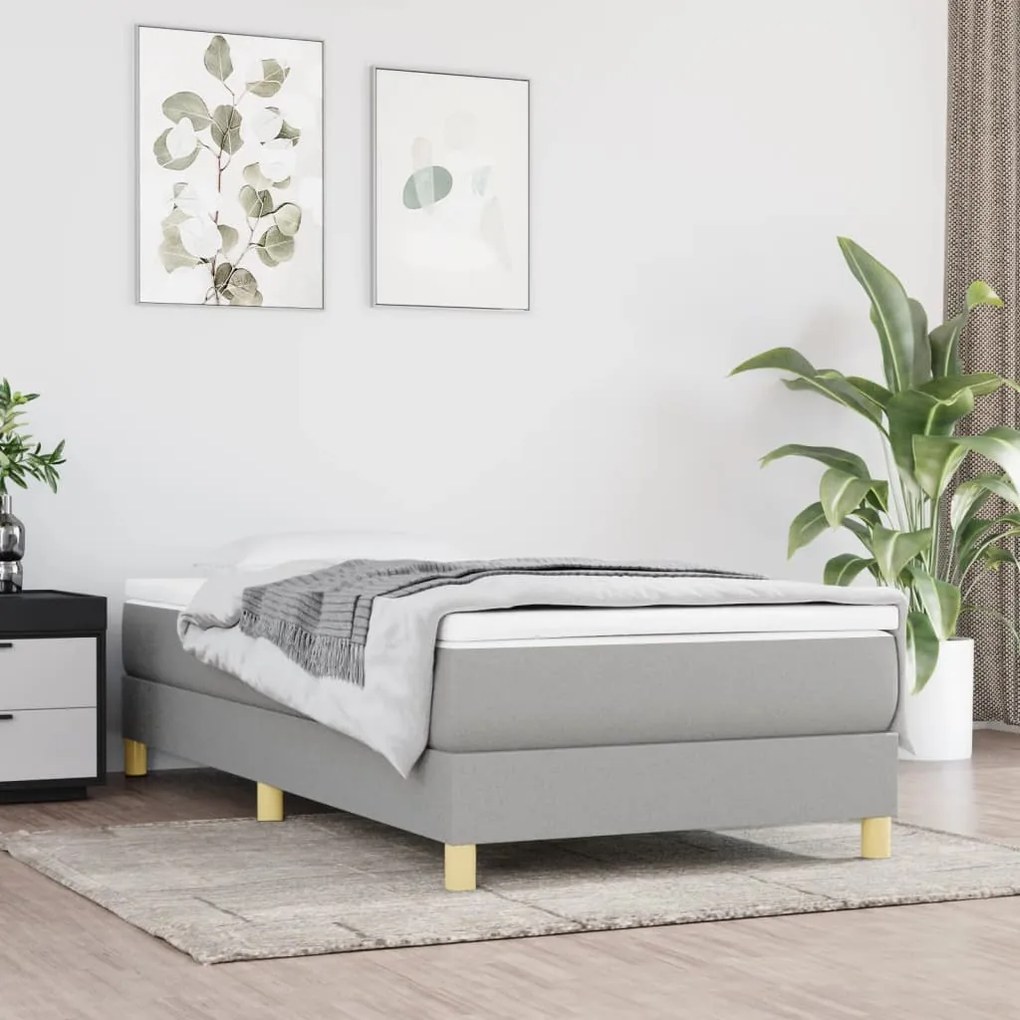 Κρεβάτι Boxspring με Στρώμα Ανοιχτό Γκρι 100x200 εκ. Υφασμάτινο