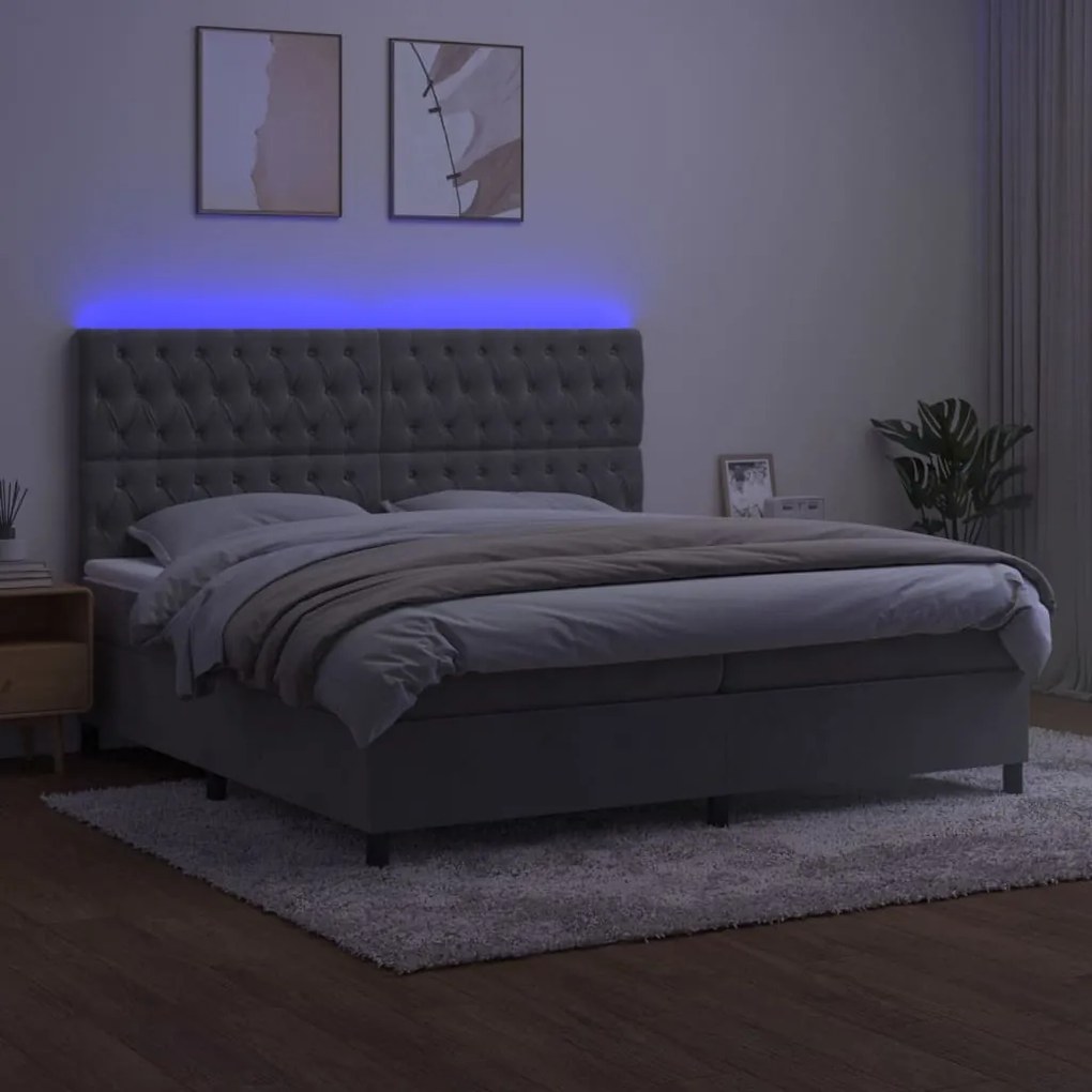 ΚΡΕΒΑΤΙ BOXSPRING ΜΕ ΣΤΡΩΜΑ &amp; LED ΑΝ.ΓΚΡΙ 200X200 ΕΚ. ΒΕΛΟΥΔΙΝΟ 3136323