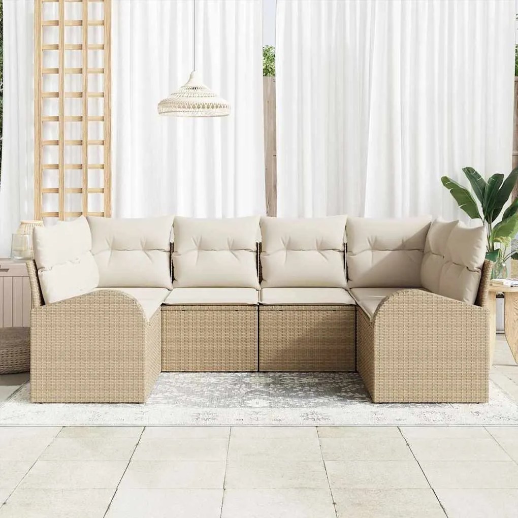 vidaXL Σετ Καναπέ Κήπου 6 pcs Μπεζ Πολυ ράταν