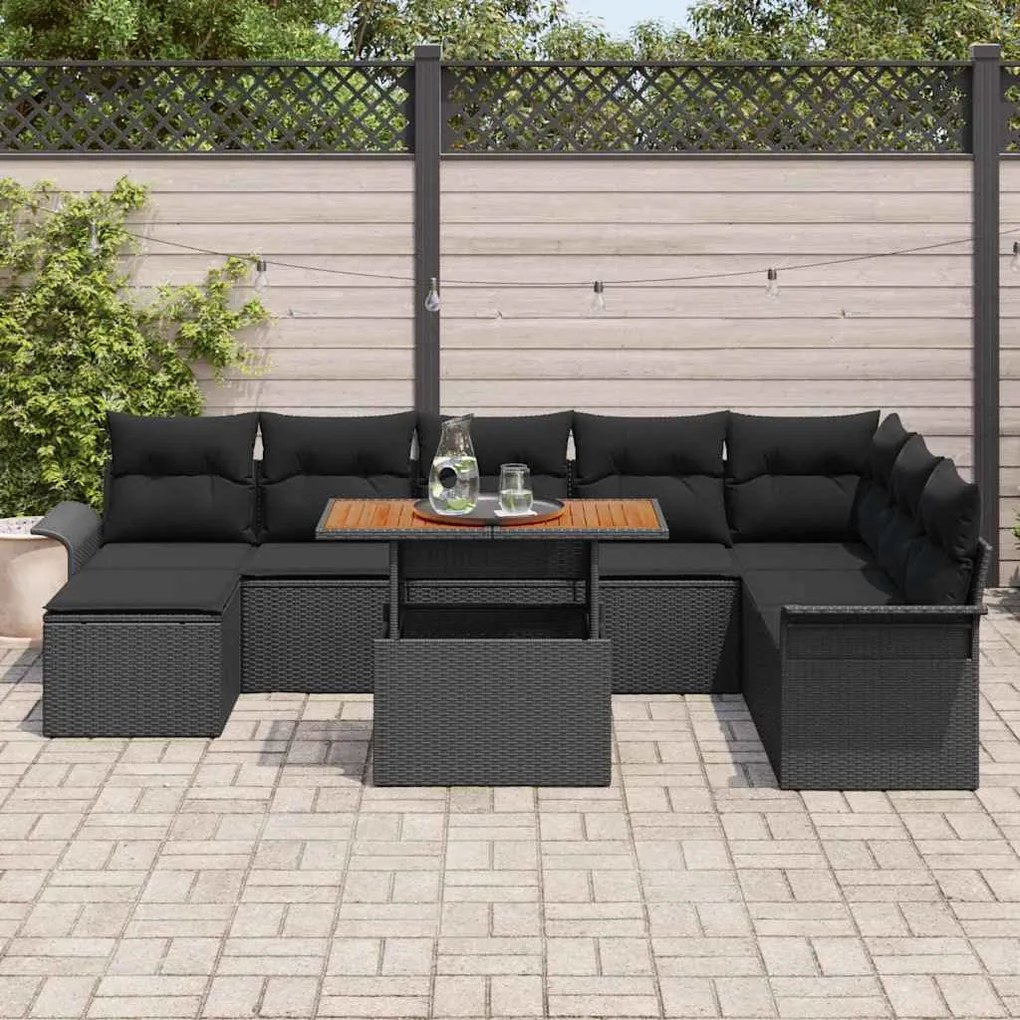 vidaXL Σετ Καναπέ Κήπου με μαξιλάρι 9 pcs Μαύρο