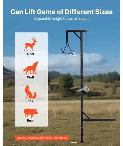 VEVOR Truck Hitch Game Hoist, 600 lbs Load Capacity, Hunting Deer Hoist with 2-inch Receiver, 360-Degree Swivel Shaft &amp; Adjustable Height, Includes Gambrel Winch for Skinning &amp; Cleaning Game