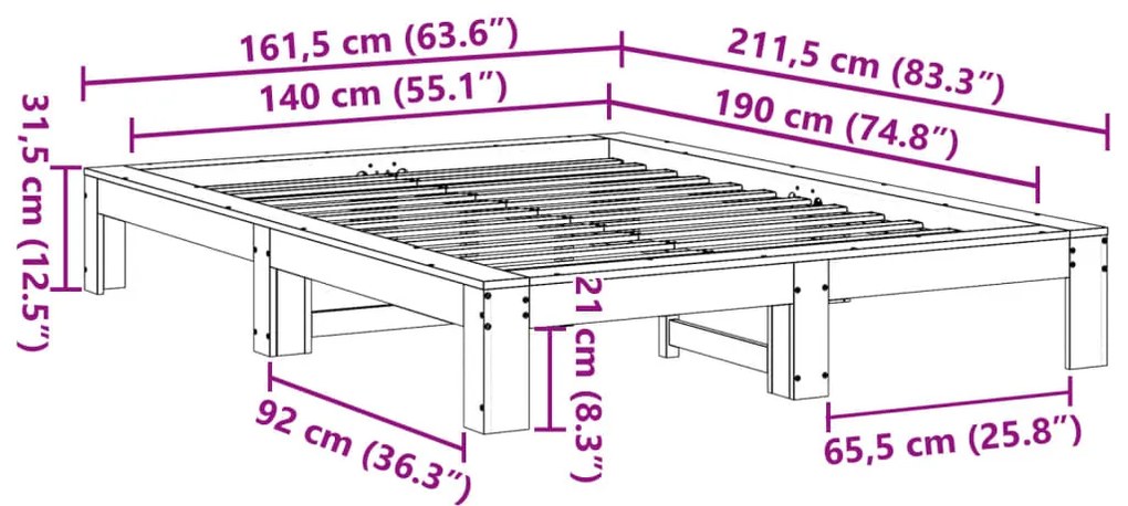 ΣΚΕΛΕΤΟΣ ΚΡΕΒΑΤΙΟΥ ΧΩΡΙΣ ΣΤΡΩΜΑ 140X190 ΕΚ ΜΑΣΙΦ ΞΥΛΟ ΠΕΥΚΟΥ 3308744