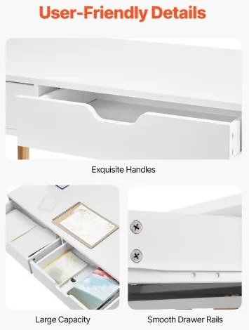 VEVOR Small Desk with Drawer Kids Desk for Bedroom Wooden Study Table White+Wood