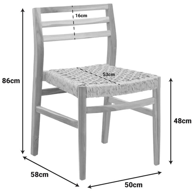 Καρέκλα Tuga pakoworld σκελετός teak ξύλο-pe σχοινί σε φυσική απόχρωση 50x58x86εκ