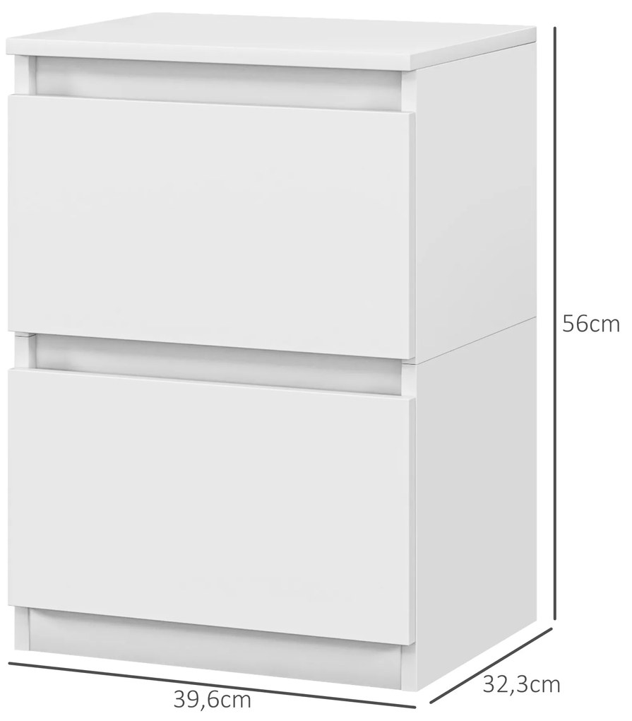 HOMCOM Νυχτικό τραπέζι με 2 συρτάρια, βοηθητικό τραπέζι με αποθηκευτικό χώρο, για σαλόνι, υπνοδωμάτιο, Λευκό