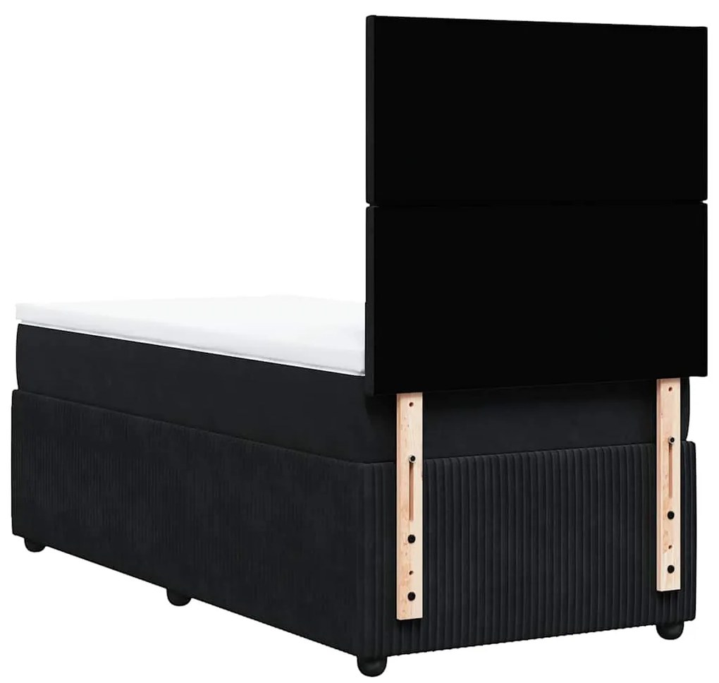 vidaXL Κρεβάτι Boxspring με Στρώμα Μαύρο 90x200 εκ. Βελούδινο