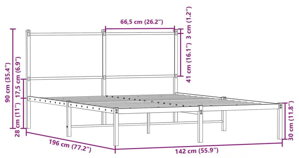 Μεταλλικό σκελετό κρεβατιού χωρίς στρώμα καφέ δρυς 137x190 cm - Καφέ