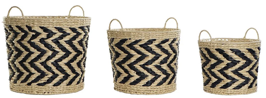 Σετ Καλαθιών DKD Home Decor Μαύρο Ανοιχτό καφέ Φυσική ίνα (3 Τεμάχια) (3 Μονάδες)