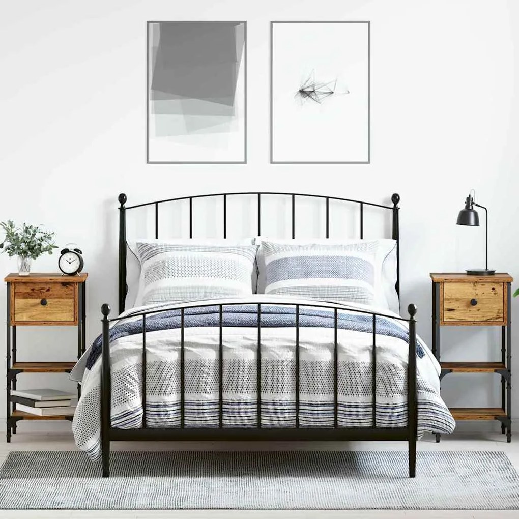 vidaXL Κομοδίνο με συρτάρι 2 pcs Παλαιό ξύλο 34 x 36 x 70 εκ