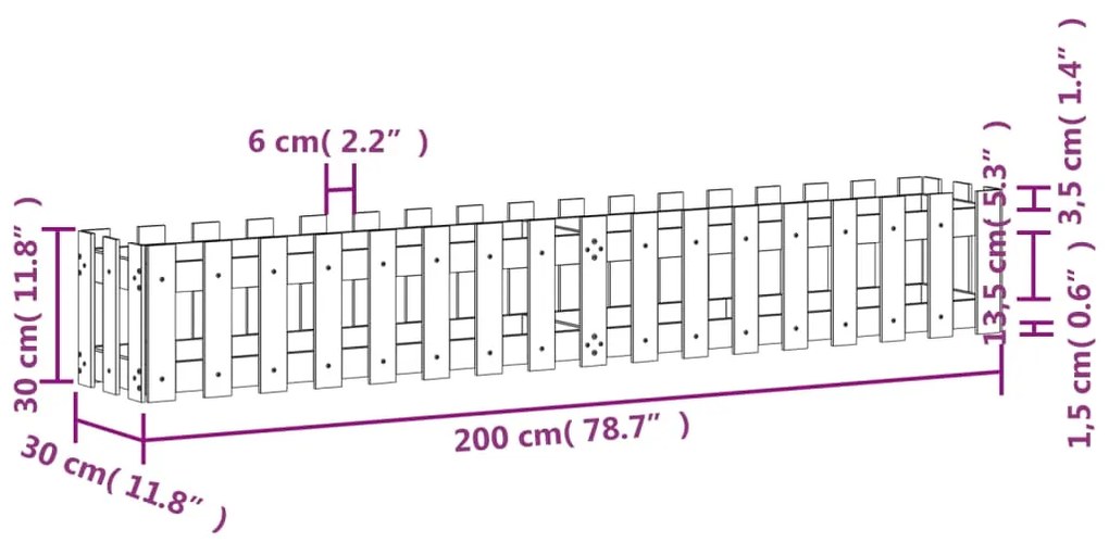 Ζαρντινιέρα με Σχέδιο Φράχτη 200x30x30 εκ. Μασίφ Ψευδοτσούγκα - Καφέ