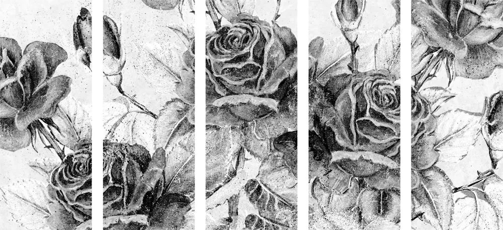 Βίντατζ μπουκέτο με τριαντάφυλλα 5 τμημάτων σε ασπρόμαυρο σχέδιο