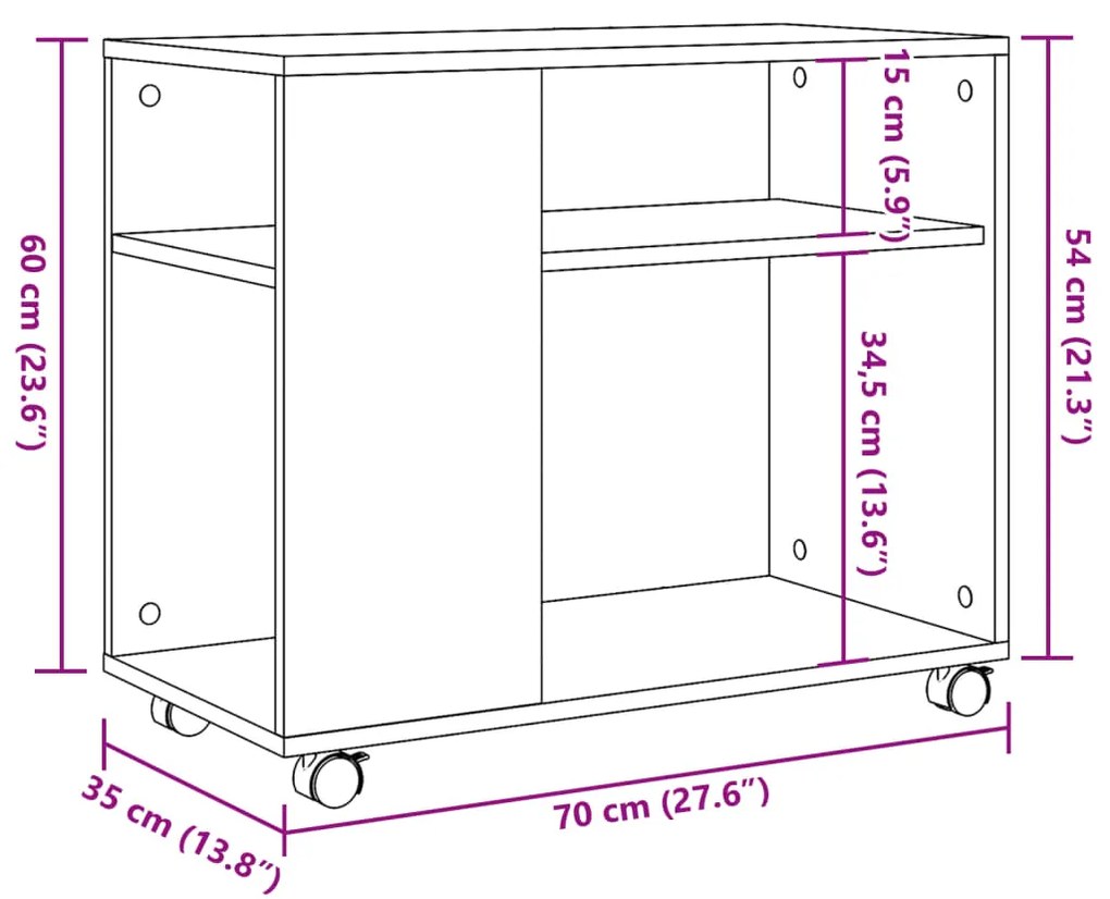 Βοηθητικό Τραπέζι με Ρόδες 70x35x60 εκ. Επεξεργ. Ξύλο - Καφέ