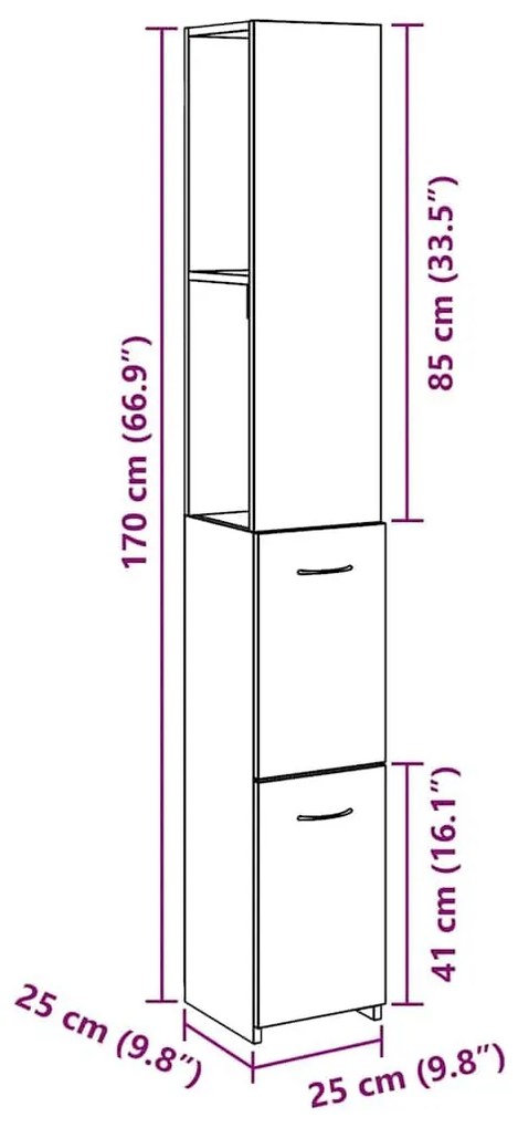 Ντουλάπι μπάνιου Δρυς τεχνίτης 25x25x170 cm Κατασκευασμένο ξύλο - Καφέ