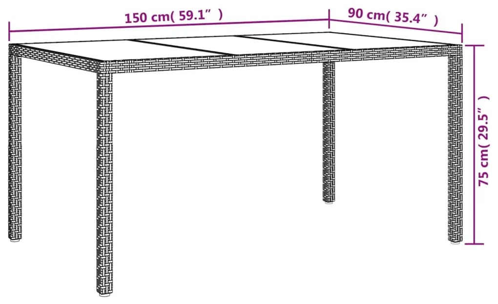 vidaXL Τραπέζι Κήπου Λευκό 150x90x75 εκ. Συνθετικό Ρατάν/Ψημένο Γυαλί