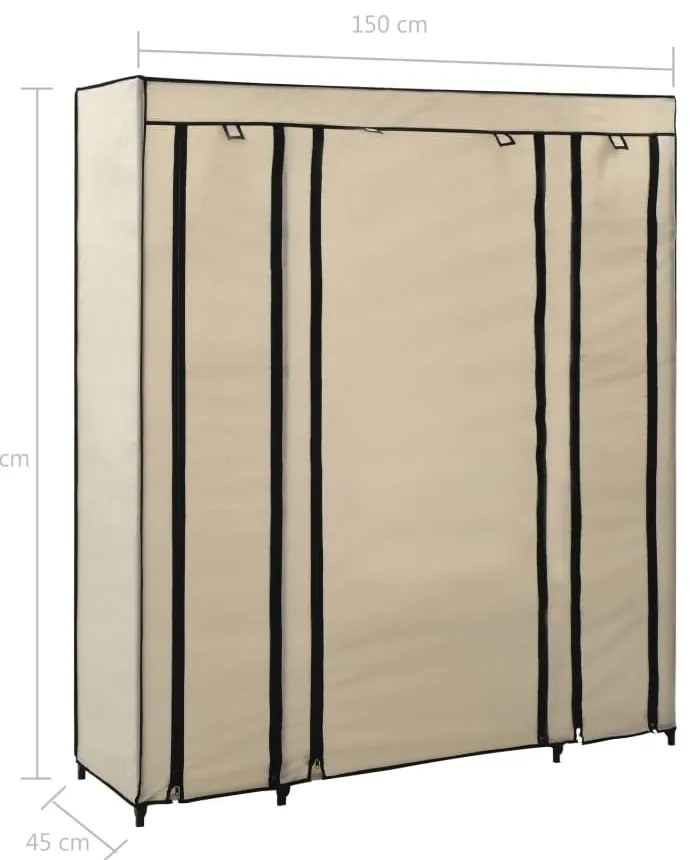 vidaXL Ντουλάπα με Ράφια / Σωλήνες Κρεμ 150x45x176 εκ. Υφασμάτινη