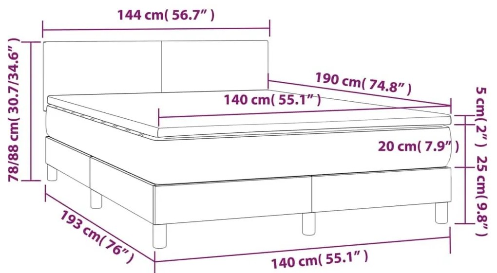 Κρεβάτι Boxspring με Στρώμα Ανοιχτό Γκρι 140x190 εκ. Βελούδινο - Γκρι