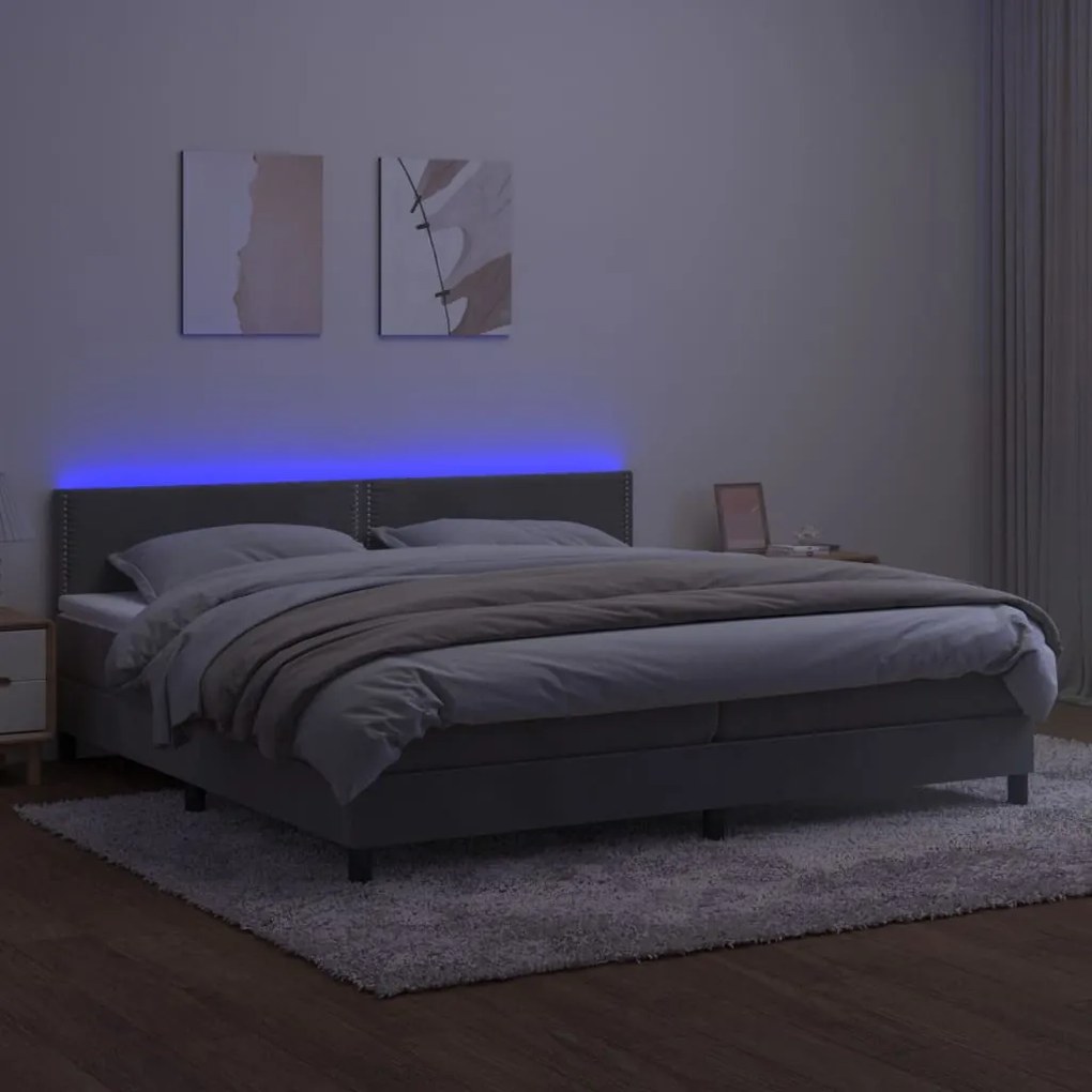 vidaXL Κρεβάτι Boxspring με Στρώμα &amp; LED Αν.Γκρι 200x200 εκ. Βελούδινο