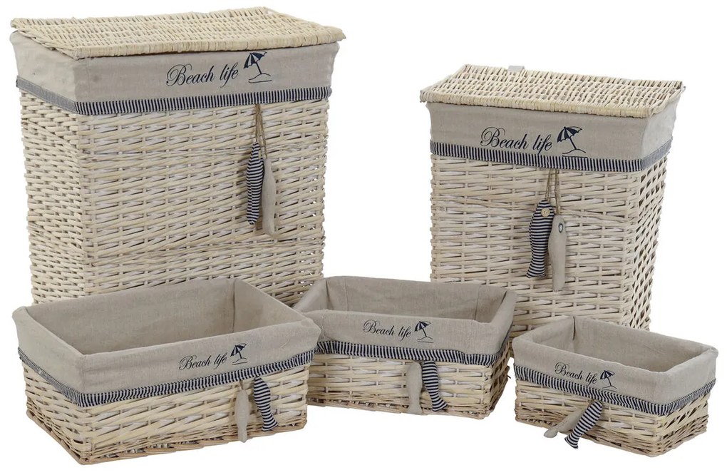Σετ Καλαθιών DKD Home Decor Μπλε Μπεζ Σπείρες Μεσογείακός 47 x 35 x 56 cm 5 Τεμάχια