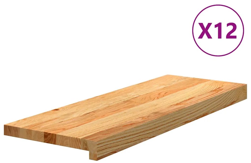 vidaXL Πατάκια Σκάλας 12 τεμ. Ανοιχτό Καφέ 70x30x2 cm Ξύλο Δρυός