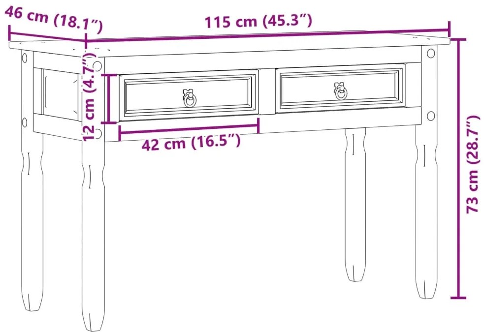 Τραπέζι Κονσόλα Corona 115x46x73 εκ. από Μασίφ Ξύλο Πεύκου - Καφέ